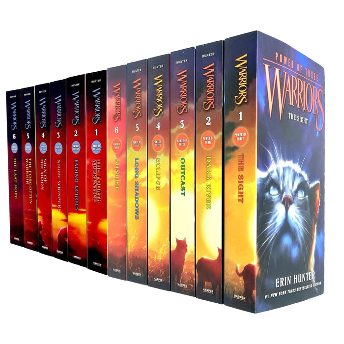 Warriors: Power of Three & Omen of the Stars Series Collection by Erin Hunter 12 Books Collection Set - Ages 8-12 - Paperback 9-14 HarperCollins Publishers