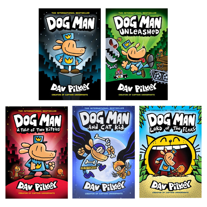 Dog Man Series 1-5 Books Mega Collection Set By Dav Pilkey - Ages 6-12 - Hardback 7-9 Scholastic