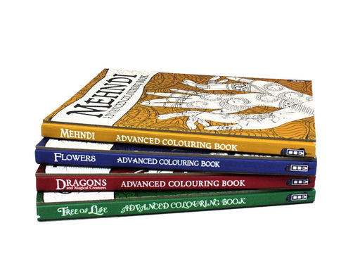 Advanced Art 4 Colouring Books Collection - Flowers, Tree, Dragons, Mehndi - Hardback - David Stewart Book House
