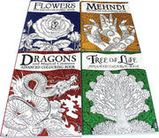 Advanced Art 4 Colouring Books Collection - Flowers, Tree, Dragons, Mehndi - Hardback - David Stewart Book House