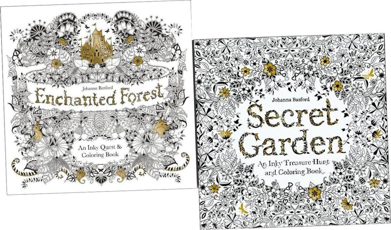 Secret Garden & Enchanted Forest Inky Treasure 2 Colouring Books - Paperback - Johanna Basford Laurence King