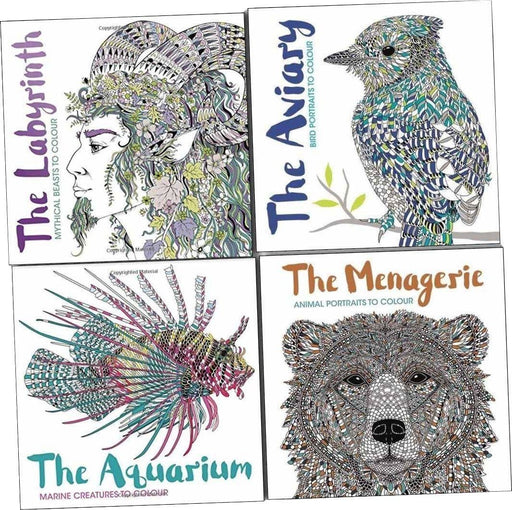 The Menagerie,The Aviary,The Aquarium and The Labyrinth 4 Colouring Books Set LOM Arts